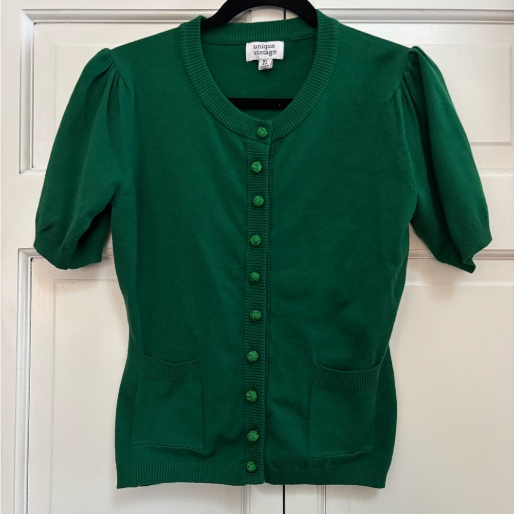 Unique Vintage Green Button-Up Blouse